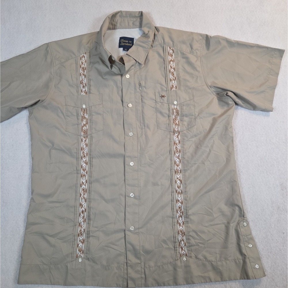 Texas Standard Guayabera Libre Men's Shirt Casador Tan XL Short Sleeve Mesh Vent